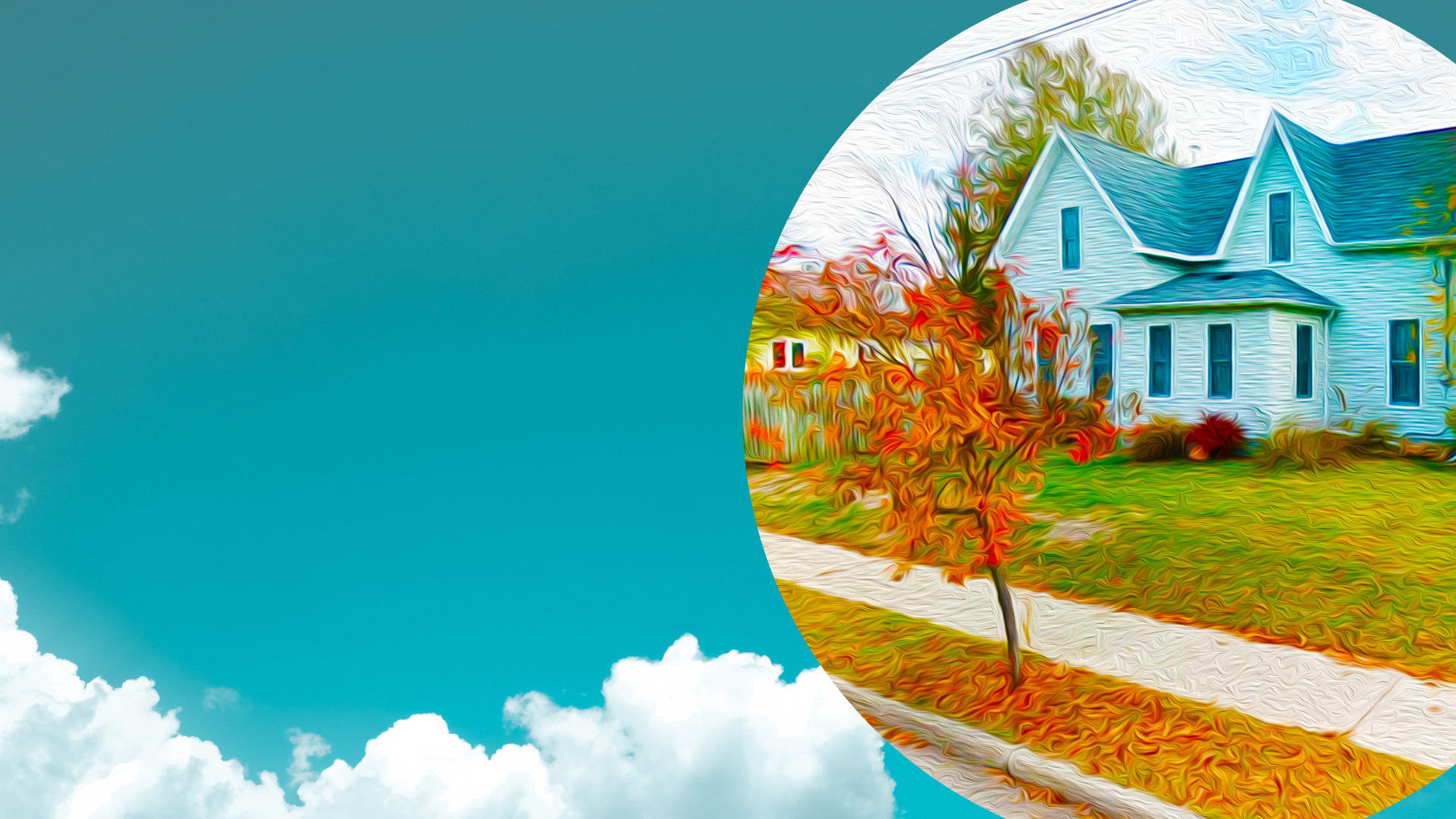A stylized image of a white house.
